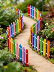 Conjunto de 3 Mini Cercas de Madeira Coloridas, Barreira Decorativa para Exterior, Bordas Lisas, Mini Cerca para Jardim de Fadas, Adereços para Cerca em Cores do Arco-Íris, Cerca de Madeira para Suculentas, Mini Cerca para Jardim, Ferramenta para Cerca de Paisagem Pequena, Decoração de Mini Jardim, Adequada para Jardinagem e Paisagismo em Miniatura, Fácil de Montar, Presente Ideal para Decoração de Casa para Família e Amigos. Não Recomendado para Crianças Menores de 14 Anos. - A - Ver 5