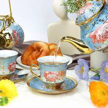 20-Piece European Porcelain Tea Set With Metal Stand & Blue Floral Painting – Elegant Tea Service Gift For Adults, Ideal For Spring Outing, Easter Party, Home Decor & Special Occasions (Large, Classic Gold) - Màu xanh nhạt - Xem 11