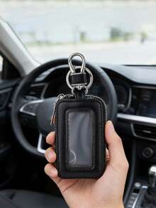 1pc Retro Double-Layer Car Key Holder | Exquisite Zipper Key Pouch | Fashionable Car Key Accessory | Car Accessories, Key Cover, Fiat 500 Accessories, IQOS Case, Fidget Toy - A - View 3
