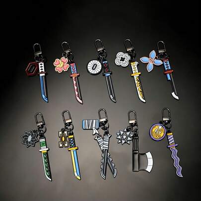 De/MonS/Layer Sword Keychain Anime Movie Merch Nichirin Blade Metal Keyring Giyu Rengoku Pendant Collectible Gift For Fans