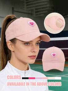 Gorra de béisbol para mujer con bordado de corazón y letra "Hola", sombrero casual de unicolor ajustable, accesorio de moda para el verano - sombrero de cola de caballo de Holle - Ver 2