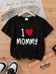 Áo thun ngắn tay in hình "Con yêu mẹ" dành cho bé gái - màu đen - Xem 3