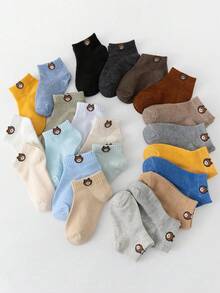 10 Pairs Random Color Bear Pattern Children's Low-Cut Socks, Suitable For Students Outdoor In Summer, Soft And Comfortable - Multicolor - View 5