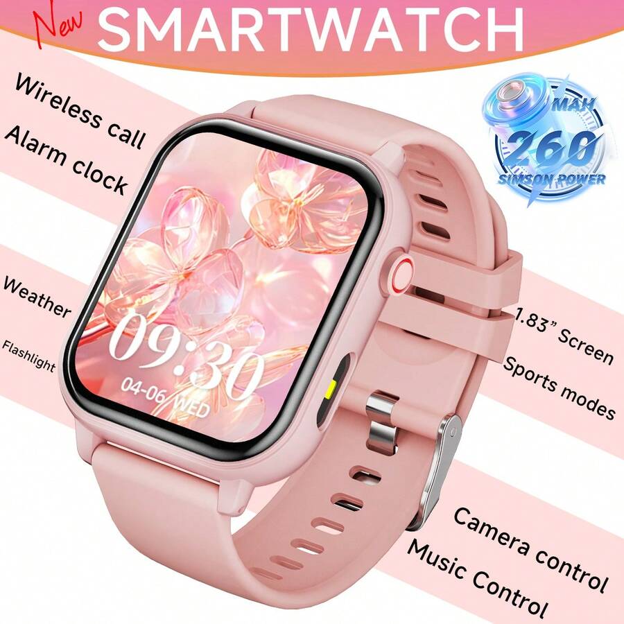 Nuevo reloj inteligente para hombres y mujeres, pantalla grande de 1.83", batería de larga duración de 260mAh, llamadas inalámbricas, cámara, múltiples modos deportivos, linterna LED, gran regalo para amigos - Ver 1