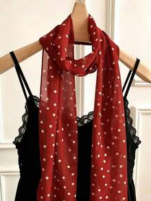 1pc Polka Dot Red Scarf/Beach Wrap, Versatile Niche Design Accessory Scarf, Spring/Summer Outfit Essential, Couple Outing Accessory - Red - View 4