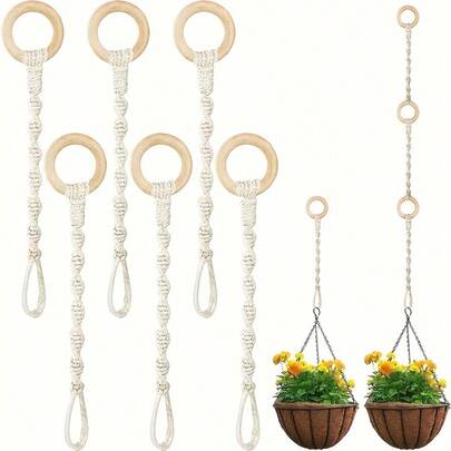 3/4/6pcs, Can Connect Macrame Plant Hanging Extenders - Durable Rope Plant Hanging Extenders, With Wooden Rings For Handmade Woven Plant Basket Extenders, Suitable For Indoor And Outdoor Plant Pot Stands And Home Decor
