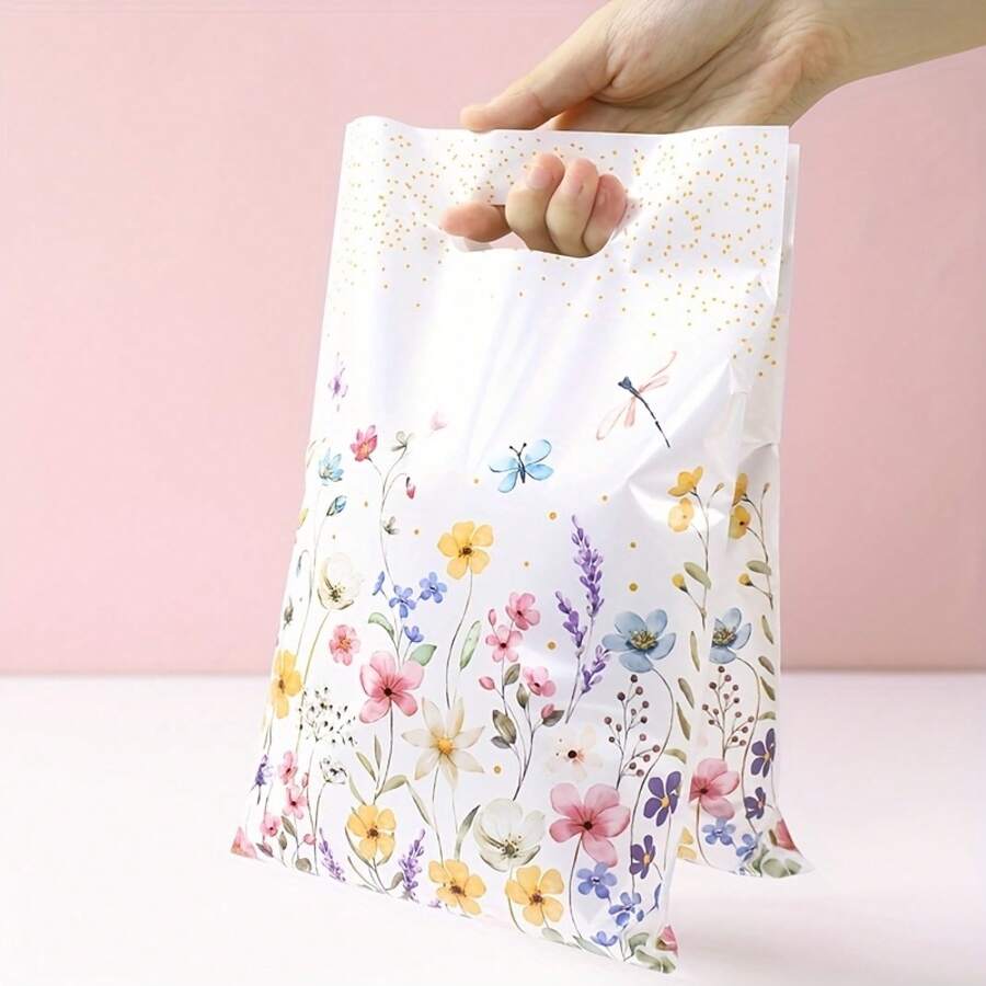 10/25/50 Pieces, Wildflower-Themed Gift Bags, Cute Small Handbags With Leaf And Floral Designs, Small Gift Wrapping Bags, Birthday Party Gift Bags, Small Handbags For Spring And Summer Parties, Mother's Day, Weddings, Baby Showers, And Tea Parties