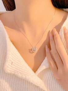 1pc Fugitive Princess Butterfly Sparkling Rhinestone Titanium Steel Necklace, Elegant Versatile Delicate Collarbone Chain For Women - Silver - View 2