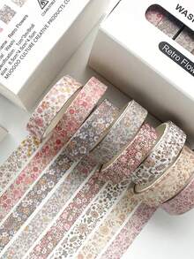 Vintage Style 8-Roll Washi Tape Set, Plaid And Small Floral Print Decorative Tape For Journaling, Scrapbooking, And Art Decoration Materials - Set - View 15