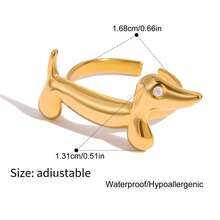 1 Peça Anel de Cachorro Salsicha Único de Moda, Cor de Ouro 18K, Aço Inoxidável com Strass, Anel Impermeável GATO DA SORTE Empilhável - Dourado - Visão 8