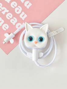 5个TPU 3D白色猫耳保护套和白色天使数据线保护套+挂绳，兼容苹果20W英规充电器适配器保护套 - 彩色 - 查看 2