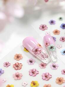 1 pièce Autocollants d'art pour ongles 5D élégants à dégradé de fleurs de cerisier. Mignons et kawaii, pétales de sakura floraux autoadhésifs. Décoration de manucure, fournitures pour ongles - Multicolore - Voir 8