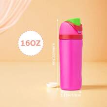 16oz Stainless Steel Insulated Water Bottle With Push Button Lid & Carry Loop, Leak Proof Thermal Cup For Sports & Travel - Màu Hồng Tươi - Xem 5