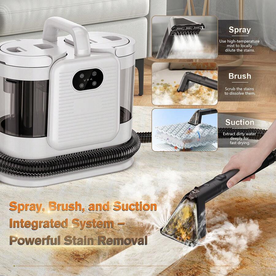 1650W Steam Vacuum Cleaner, With Steam Function, Carpet Vacuum Cleaner, Hot Water Carpet Cleaning, Sofa Cleaner, Strong Suction, Quiet, Auto Charging