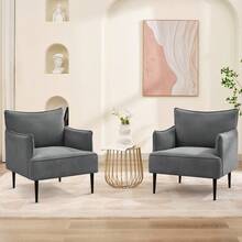 Sillón individual moderno tapizado en lino – Asiento cómodo y ergonómico – Cojines desmontables, reposabrazos anchos, patas metálicas resistentes – Ideal para sala, dormitorio y oficina - Gris - Ver 4