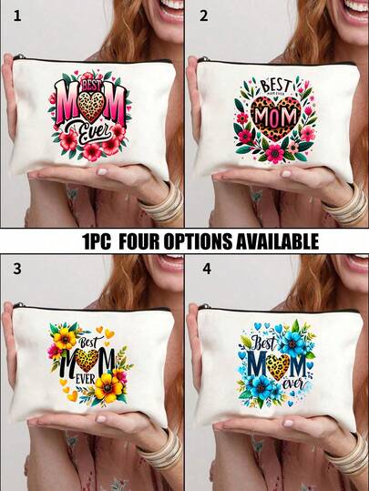 最佳妈妈图案化妆包，轻便，化妆品及洗漱用品收纳包，拉链化妆包，轻便零钱包，洗漱包，收纳包，旅行配件，购物佳品，用途广泛，适合女性，完美适用于婚礼、海滩度假或休闲旅行，可用于整理化妆品，母亲节礼物