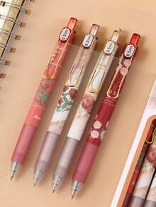 Bộ 4 bút bi đen, thiết kế hoa, ngòi bấm 0.5mm, dễ thương và đẹp mắt, thích hợp cho văn phòng, học tập và cho phái nữ. - Hoa hồng - Xem 4