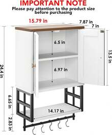 3-Tier Wall Mounted Medicine Cabinet, Adjustable Shelves Storage Organizer With Towel Bar & 5 Hooks, For Small Bathroom, Laundry Room, Over Toilet, Living Room, Bedroom (White) - White - View 3