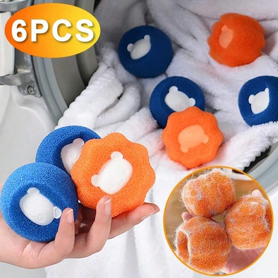 Bộ 6 quả bóng giặt tái sử dụng, dụng cụ làm sạch máy giặt cho quần áo và lông thú cưng, loại bỏ xơ vải, vật dụng thiết yếu cho ký túc xá, đồ dùng phòng giặt, sản phẩm vệ sinh gia đình. - Nhiều màu - Xem 1
