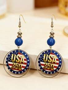 1 Đôi bông tai da cao cấp kỷ niệm 250 năm thành lập Hoa Kỳ, thiết kế cờ Mỹ cổ điển, phụ kiện cao cấp sáng tạo. - Bông tai thủ công - Xem 3