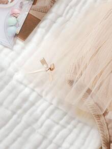 女婴时尚可爱休闲网纱蝴蝶结连体衣+蝴蝶结发带+罗纹针织腿套套装 - 卡其色 - 查看 8