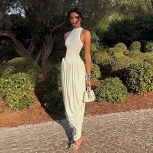 2026 Summer New Women's Fashion Elegant Long Dress Street Style Solid Color Sleeveless Splice High Waist Slim Fit Dress - Màu trắng (đã làm xong, bạn có thể thoải mái đăng bán) - Xem 5