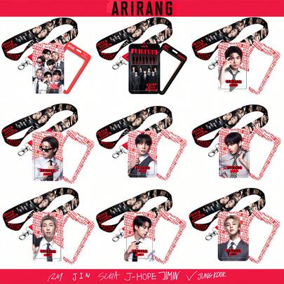 BT ARIRANG WVS 独家挂绳卡套套装，Weverse ARMY 粉丝必备周边，完美礼物，WVS/Weverse 粉丝商品，手机挂绳，包包装饰，笔记本装饰，防水卡片贴纸