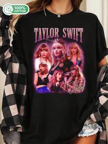 Swift The  Retro Bootleg Graphic Tee, 100% Cotton Pop Music Casual Unisex T-Shirt For Swifties - Black - View 6