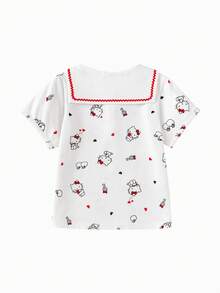 Áo thun hoạt hình cho bé gái, dễ thương, mềm mại, thoáng khí, tay ngắn, thích hợp mặc mùa hè 2026. - Tông màu trắng - Xem 2