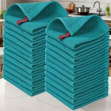 23pcs 100% Cotton Waffle Weave Kitchen Dish Cloths, Ultra Soft Absorbent Quick Drying Dish Towels, 12 X 12 Inches, Great For Cooking, Cleaning And Wiping Hands, Kitchen Decor And Accessories. - 23件裝 - 草綠色 - 查看 2
