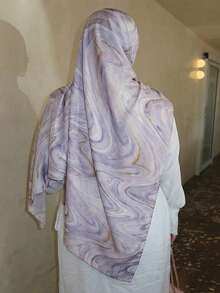 1件装女士波西米亚风水彩扎染印花粘胶纤维头巾围巾，休闲柔软防风披肩，适合日常佩戴、海滩、度假 - 紫丁香色 - 查看 5
