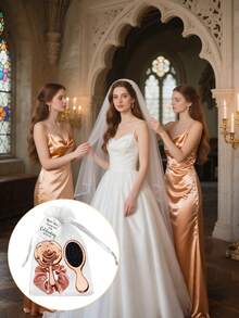 Brodark Champagne Rose Gold Bridal Party Favor Set, Includes Makeup Sponge, Comb, Mirror, Hair Ties, Thank You Card, White Drawstring Bag, Suitable For Party Favors, Valentine's Day, Mother's Day Gifts - Comb + Mirror + Hair Tie - View 5