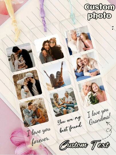 1 personalisierter Name klarer Acryl Quaste Lesezeichen - handgefertigtes Blumen Buch Accessoire, einzigartiges Geschenk für Leser - für Buchliebhaber - Weihnachtsgeschenk - perfektes Geschenk für Mutter, Schulmaterial, Rückkehr zur Schule, personalisiertes Foto Text Quaste Lesezeichen, personalisiertes Lesezeichen mit Text und Foto