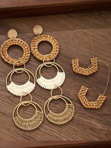 1/4 pares de pendientes de ratán para mujer, accesorios esenciales de playa, pendientes colgantes con borlas de estilo bohemio - Multicolor - Ver 6