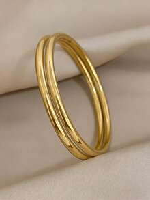 1 Pair Of Stainless Steel Vintage Classic Plain Bracelets, Stackable, Simple And Fashionable Accessories, Cuff Bracelets, Elegant, Non-Fading, Suitable For Daily Wear, Gift-Giving, Seasonal Jewelry, Versatile Style - Gold - View 4