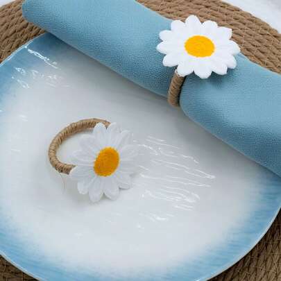 1/5/10pcs Handmade Artificial Daisy Napkin Rings, Woven Napkin Holder, Suitable For Dining Table, Wedding, Family Gathering (Sunflower)
