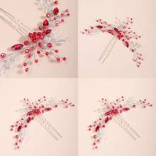 Crystal Silver Hair Piece For Women And Girls Wedding Bridal Red Hair Jewelry Handmade Boho Accessory - Đỏ - Xem 1