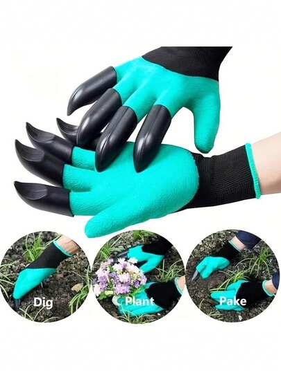 1 Pair Waterproof Gardening Gloves With Claws - Puncture Resistant Breathable Latex Gardening Gloves For Digging And Planting, Washable Outdoor Protective Gloves For Flowers And Vegetables, Green And Black Design