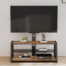 TV-Schrank Aus Holz Mit Schwarzem Hartglas, Höhenverstellbarem TV-Ständer, Multidirectional Schwenkbarem Entertainment-Center Mit Wandhalterung, Brown-H125/B116/T42cm - Brown - View 10