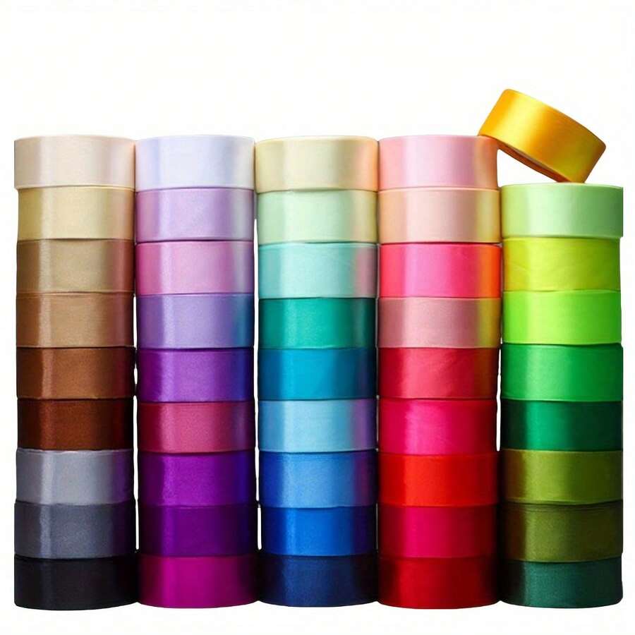 25 Yards Satin Ribbon 4CM Wide, Wedding Chair Decor, Flower Gift Wrapping, Cake Packaging Ribbon - Multicolor - View 1