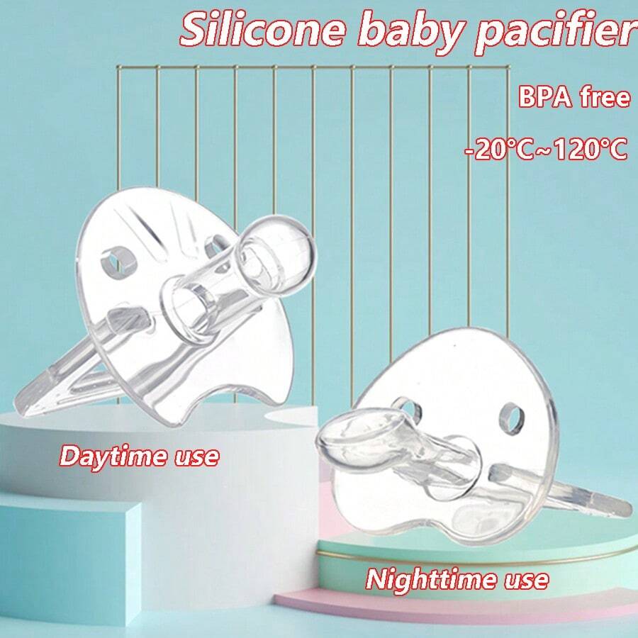Chupete para bebé, estilos de día y noche, resistente al calor hasta 120°C, de silicona, suave y elástico, fácil de limpiar, adecuado para bebés de 3+ meses - transparente - Ver 1