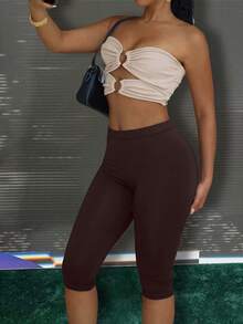 Leopard Print Skinny Shorts, Comfortable Summer Bottoms - Mocha Brown - View 7