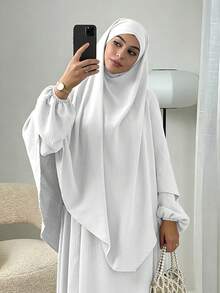 3件組 Khimar+Abaya 柔軟祈禱套裝，長款 Abaya 配對希賈布，休閒外出必備單品（希賈布+洋裝+腰帶） - 彩色 - 查看 45