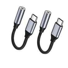 2条USB-C转3.5mm编织音频转换器，兼容 17/16 Pro Max/16 Pro/16 Plus/16/15、S26/S25/S24/S23/S22/S21/S20 Ultra Plus等系列，即插即用便携式转换器 - 黑色 - 查看 8