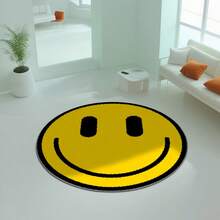 Room Deocr Room Decor Round Carpet, Yellow Happy Face Pattern Print 2D Home Decoration And Commercial Use - Suitable Living Room, Sofa Cushion, Bedside Rug, Outdoor Carpet Malls, Cafes, Etc. Soft And Non-Shedding - 1PC - View 2