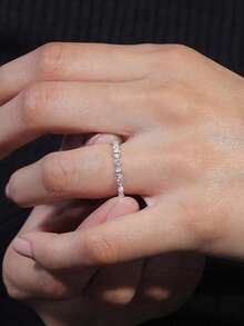 1pc Round Rhinestone Half-Circle Stackable Ring, Suitable For Women Daily Wear, Multi-Functional Elegant Ring, Party Accessory, High-End Jewelry Gift, Thickness 1.5/2/2.5mm - Gold - View 7
