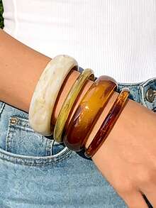 4 piezas de pulseras de acrílico minimalistas y elegantes en estilo retro, adecuadas para uso diario, vacaciones y fiestas, regalo - Multicolor - Ver 6
