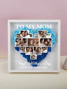 1pc Custom Photos & Text Heart Photo Collage Frame – Personalized Rose Flower Mom Photo Flower Shadow Box Frame With Custom Family Photos & Text | Heartfelt Mother'S Day Gift For Moms | Home Wall & Desk Decor - Multicolor - View 15