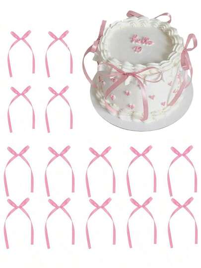 20个粉色蝴蝶结蛋糕装饰，简约装饰蝴蝶结家居装饰配件，适用于家居装饰、婚礼、派对、烛光晚餐、节日礼物装饰、蛋糕甜点烘焙装饰，缎带蝴蝶结手工工艺饰品配件，可用于节日礼物包装、派对蛋糕装饰、装饰蝴蝶结、毕业蛋糕、圣诞节装饰。