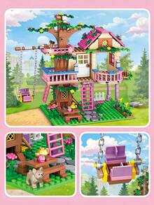 Princess Castle, Swing, And Treehouse Building Block Toy Models, City Soundwave Gift, Perfect Present For Friends, Educational Toy To Cultivate Thinking And Hands-On Ability - Mint Green - View 3